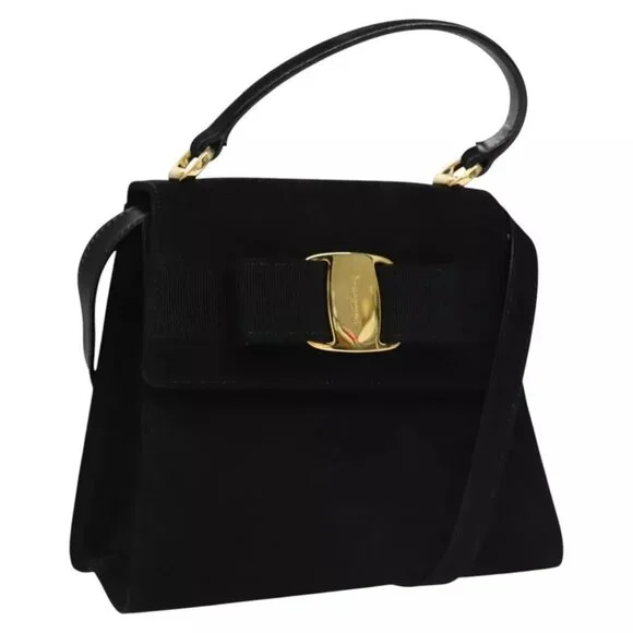 Salvatore Ferragamo Vala Vala Backpack Suede Black Gold Auth Salvatore Ferragamo Vala Vala Backpack Suede Black Gold Auth  main image 3